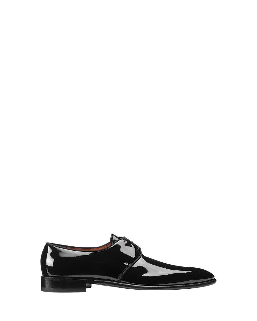 Santoni Men's Patent Leather Grosgrain-Trim Derby Shoes