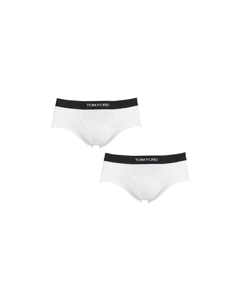 TOM FORD Men's 2-Pack Solid Jersey Logo-Waist Briefs