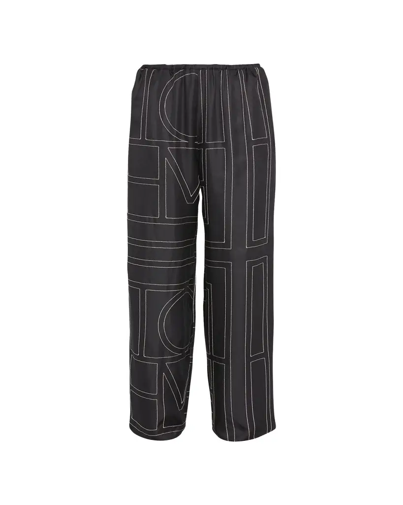 Toteme Monogram-Embroidered Silk Pajama Pants