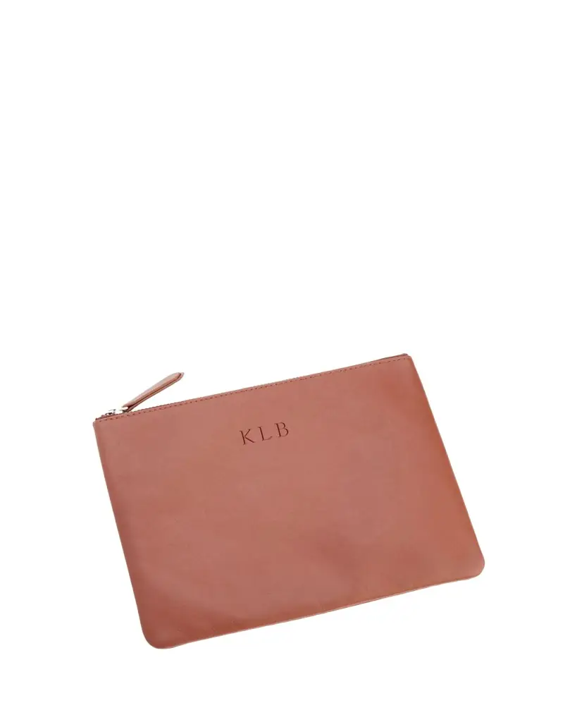 ROYCE New York Monogrammed Leather Zuppered Travel Organizer Pouch