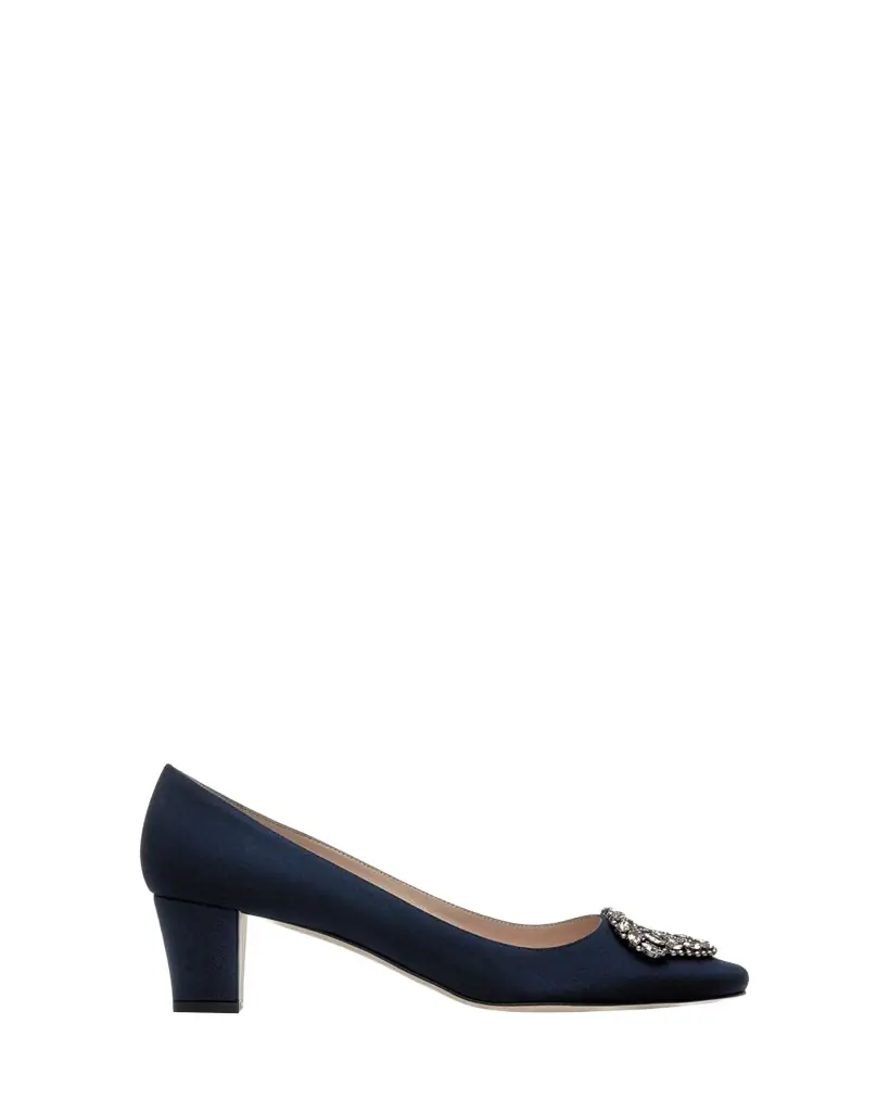 Manolo Blahnik Okkatto Crystal Silk Block-Heel Pumps
