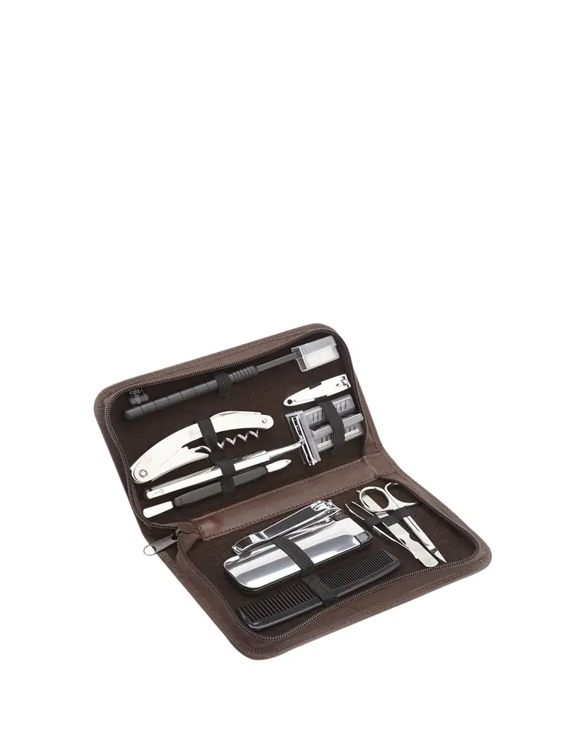 ROYCE New York Monogrammed Leather Travel Grooming Toiletry Kit, Personalized