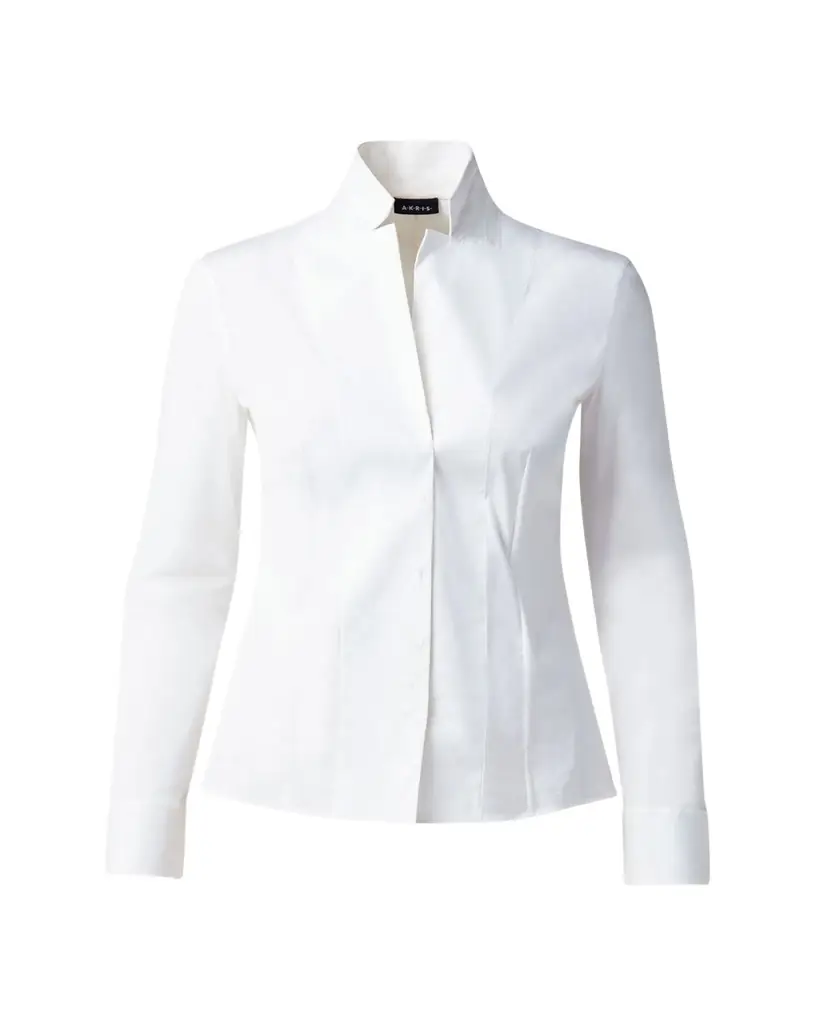 Akris Long-Sleeve Notched-Collar Poplin Blouse