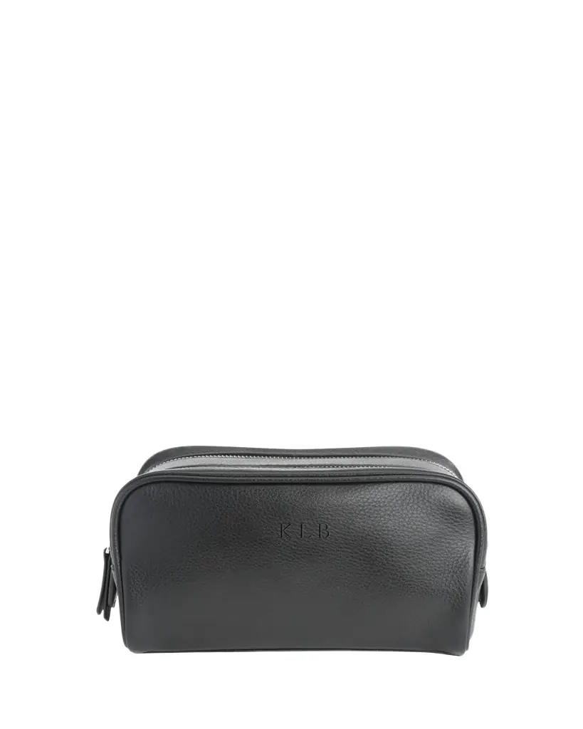 ROYCE New York Monogrammed Double Zip Leather Toiletry Bag