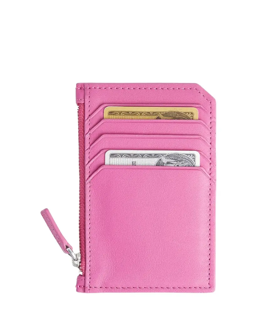 ROYCE New York Monogrammed Zippered Leather Credit Card Case