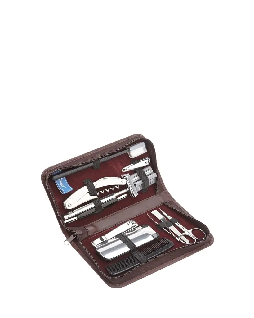 ROYCE New York Monogrammed Leather Travel Grooming Toiletry Kit, Personalized