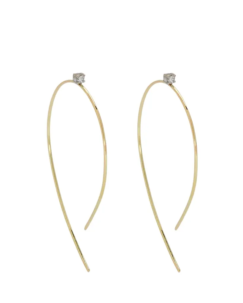 Lana 14K Gold Mini Wire Hooked On Hoop Earrings with Diamonds, 38mm