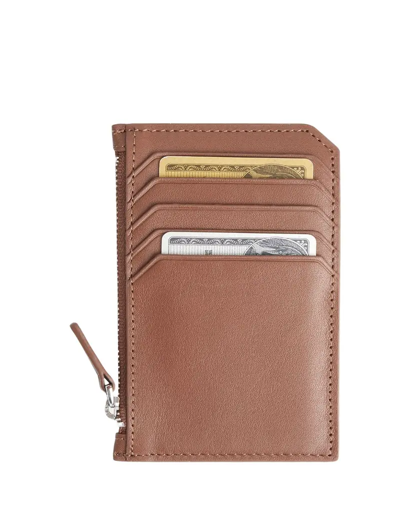 ROYCE New York Monogrammed Zippered Leather Credit Card Case