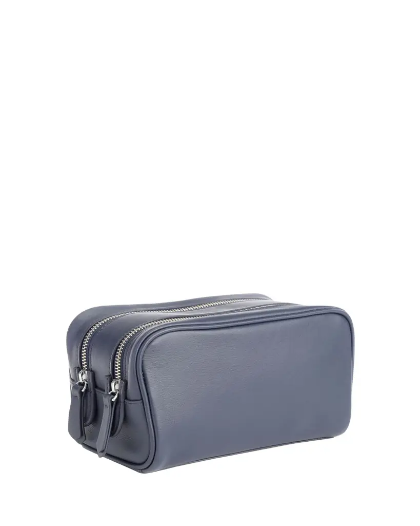 ROYCE New York Monogrammed Double Zip Leather Toiletry Bag