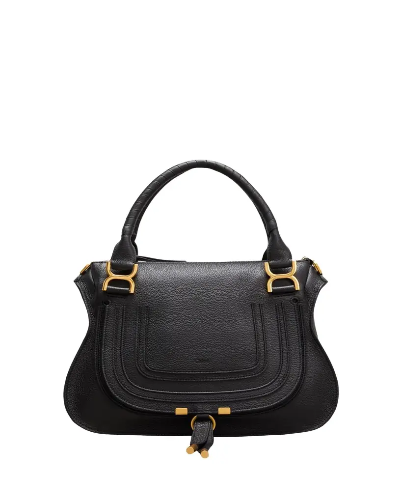 Chloe Marcie Medium Double Carry Satchel Bag in Grained Leather