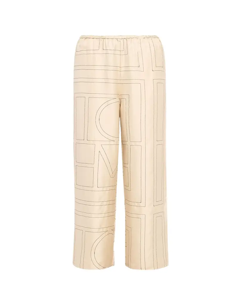 Toteme Monogram-Embroidered Silk Pajama Pants