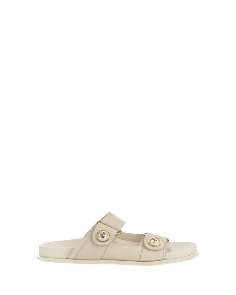 Jimmy Choo Fayence Pearly-Button Slide Sandals