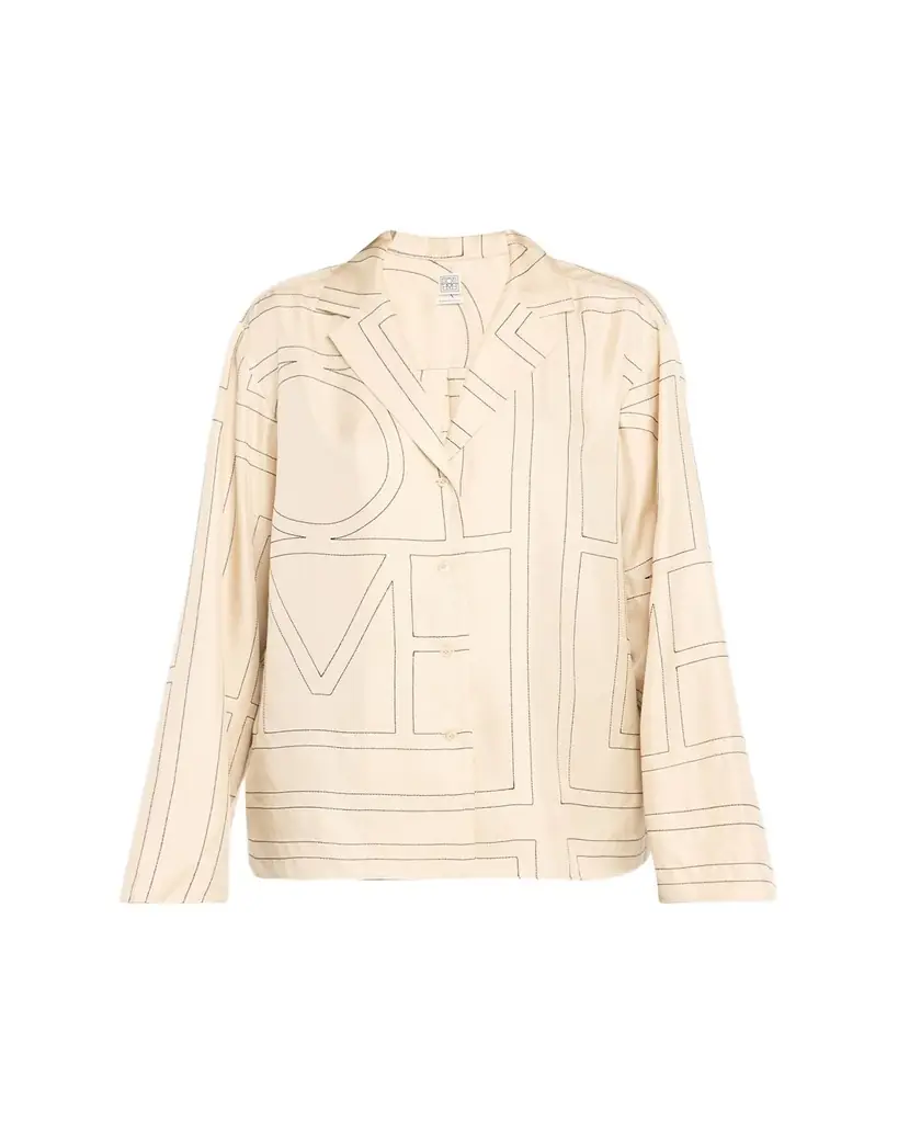 Toteme Monogram-Embroidered Silk Pajama Top