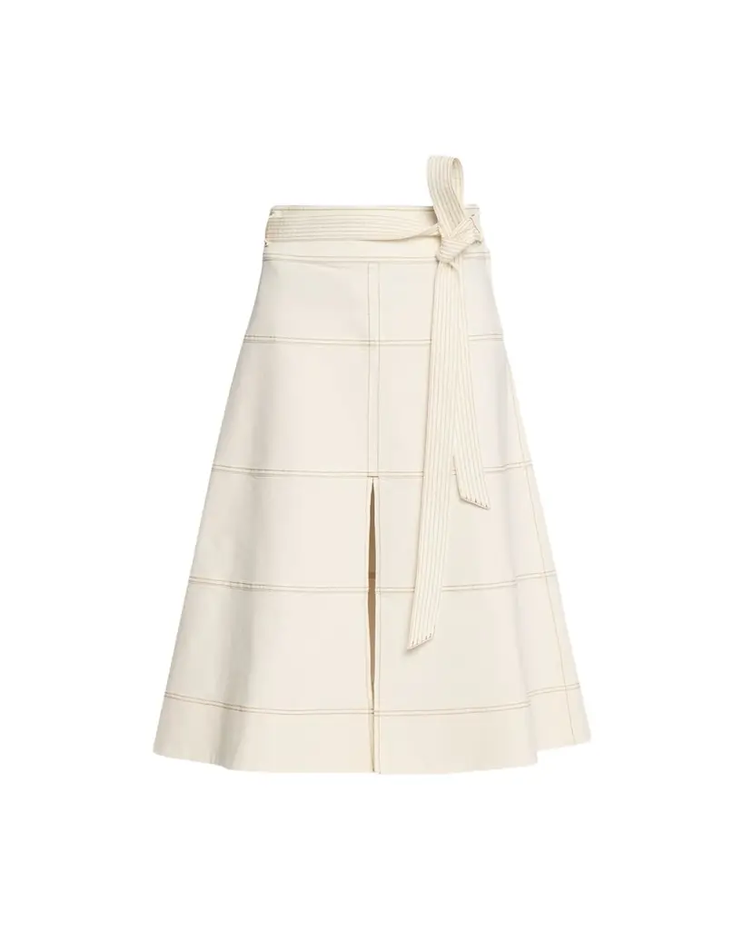 Tanya Taylor Hudson High-Waist Belted Denim Midi Skirt