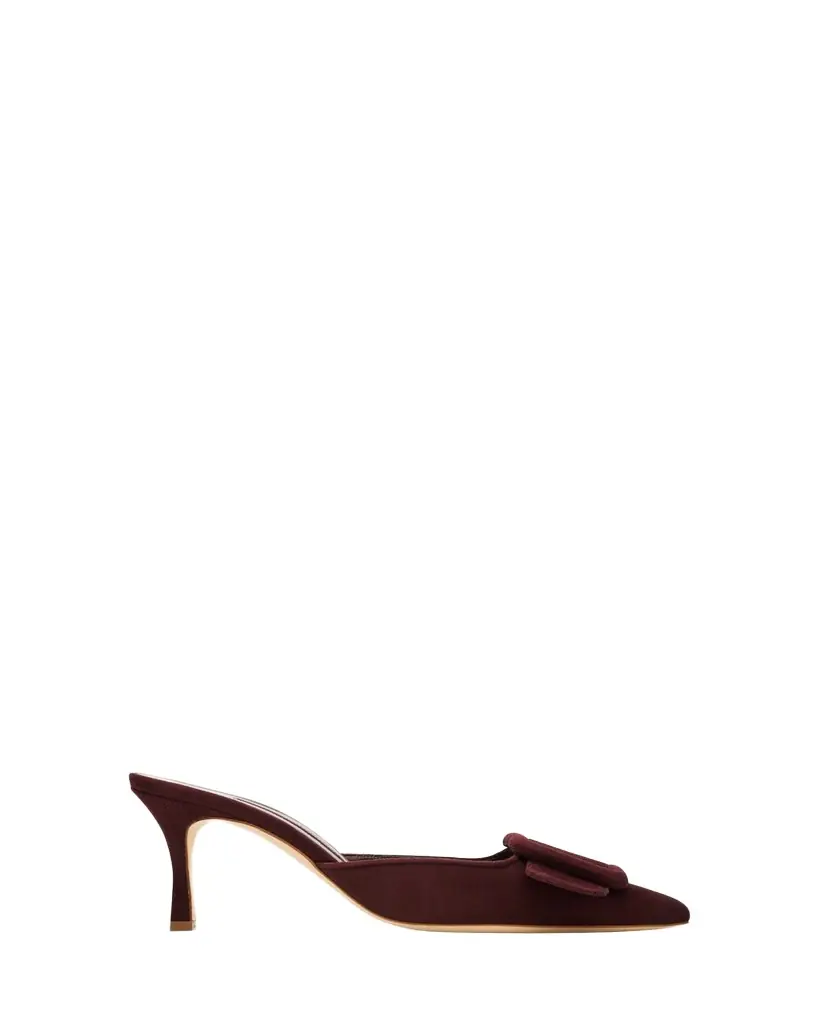 Manolo Blahnik Maysale Suede Buckle Mules