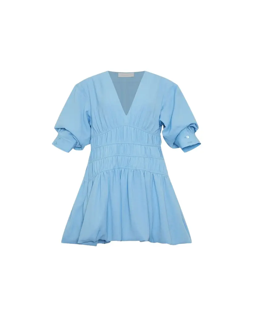 SIMKHAI Diem Gauze Short-Sleeve Mini Bubble Dress
