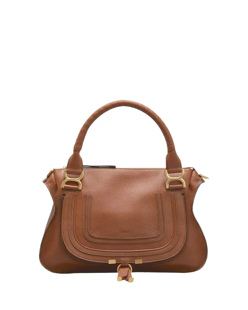 Chloe Marcie Medium Double Carry Satchel Bag in Grained Leather