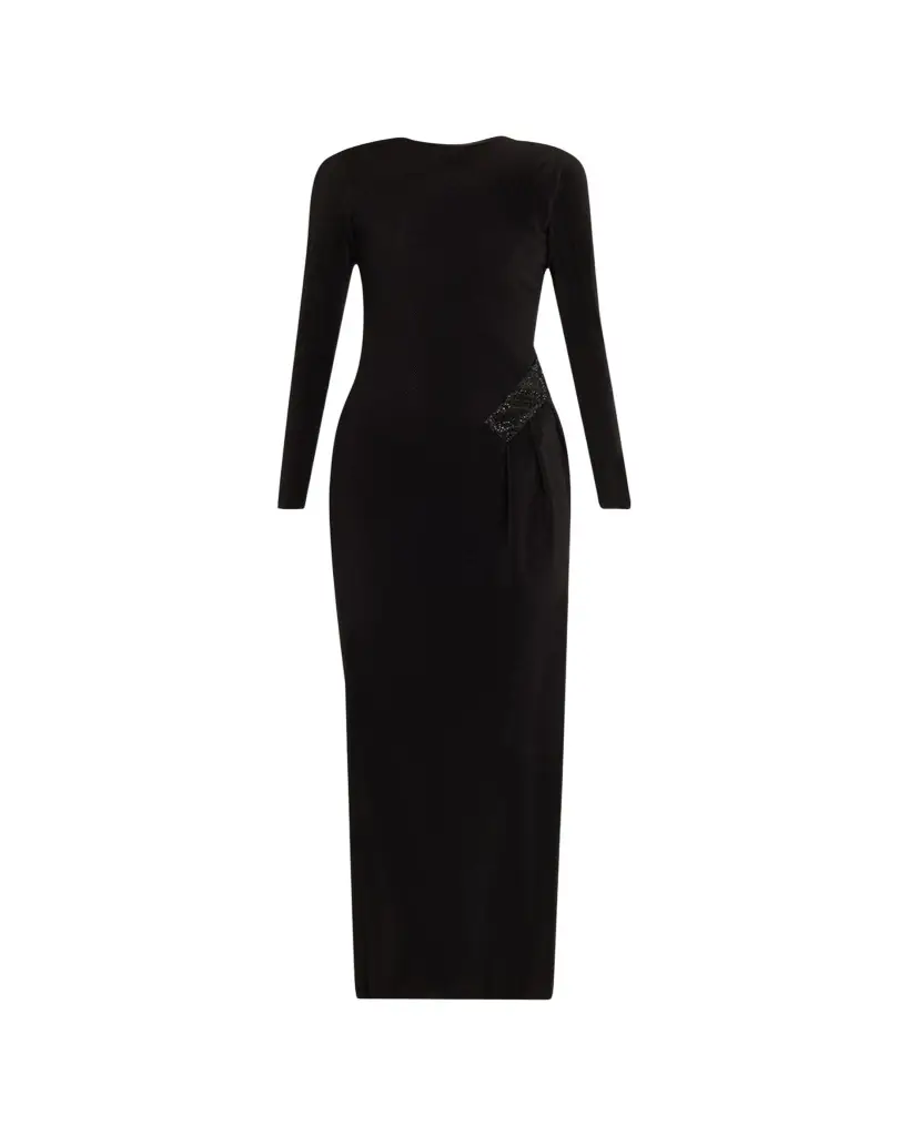 Giorgio Armani Plisse Jersey Gown with Beaded Hip Detail