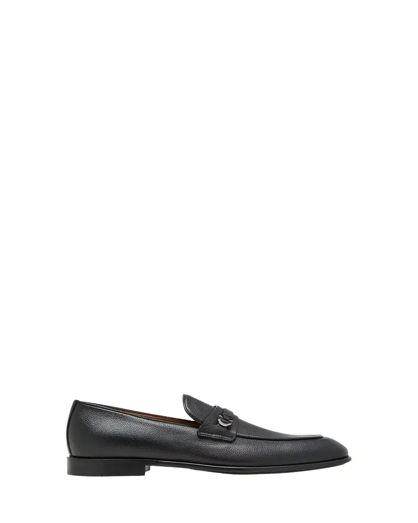 Ferragamo Men's Desio Gancio Ornament Grained Leather Penny Loafers