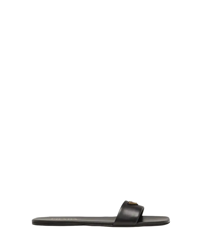 Prada Leather Logo Flat Slide Sandals