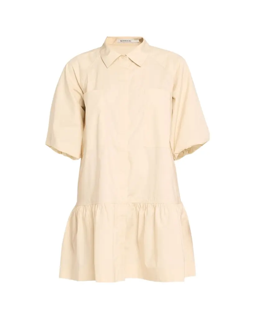 SIMKHAI Crissy Puff-Sleeve Cotton Poplin Mini Shirtdress