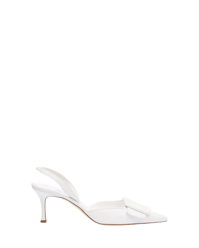 Manolo Blahnik Maysli Leather Buckle Halter Pumps