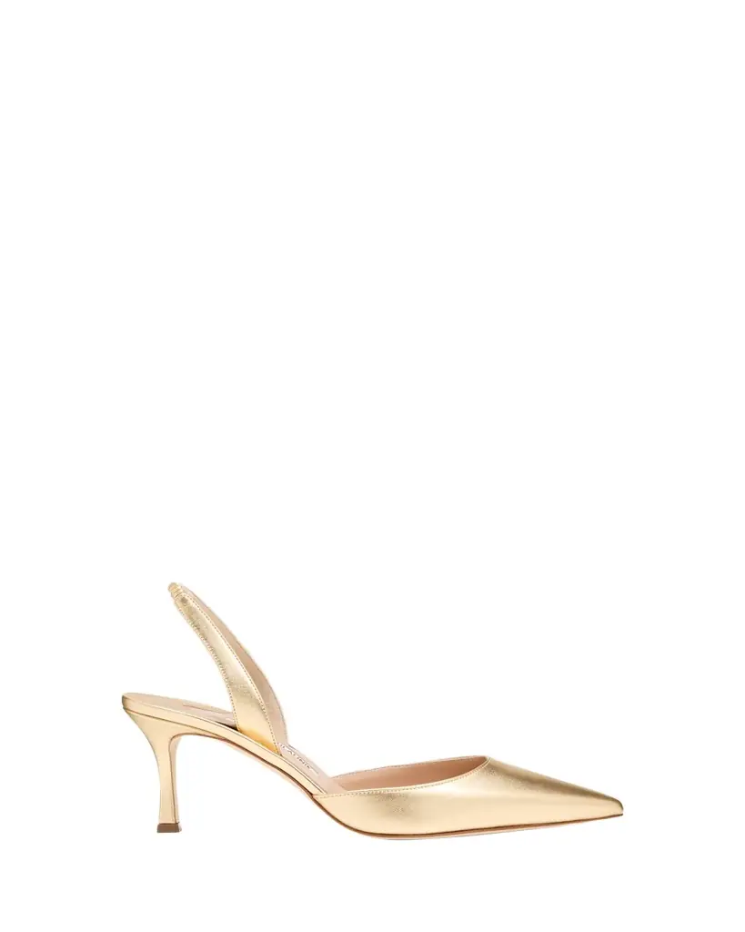 Manolo Blahnik Carolyne Metallic Leather Mid-Heel Slingback Pumps - Women's Shoes