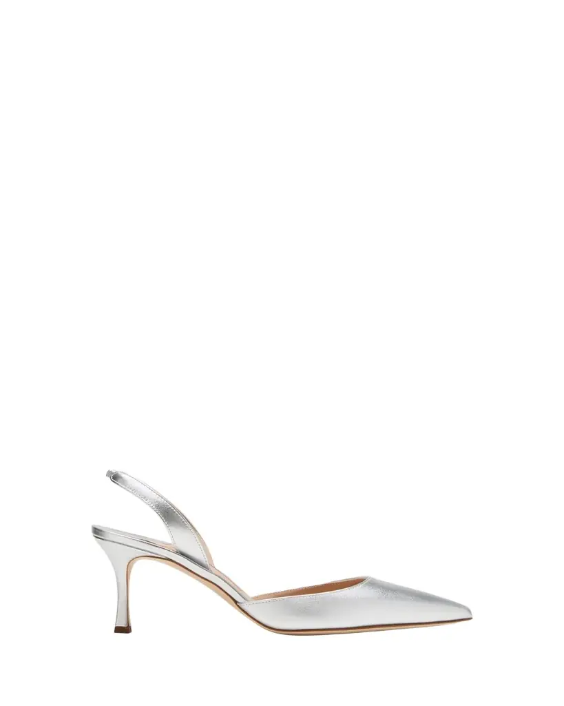 Manolo Blahnik Carolyne Metallic Leather Mid-Heel Slingback Pumps