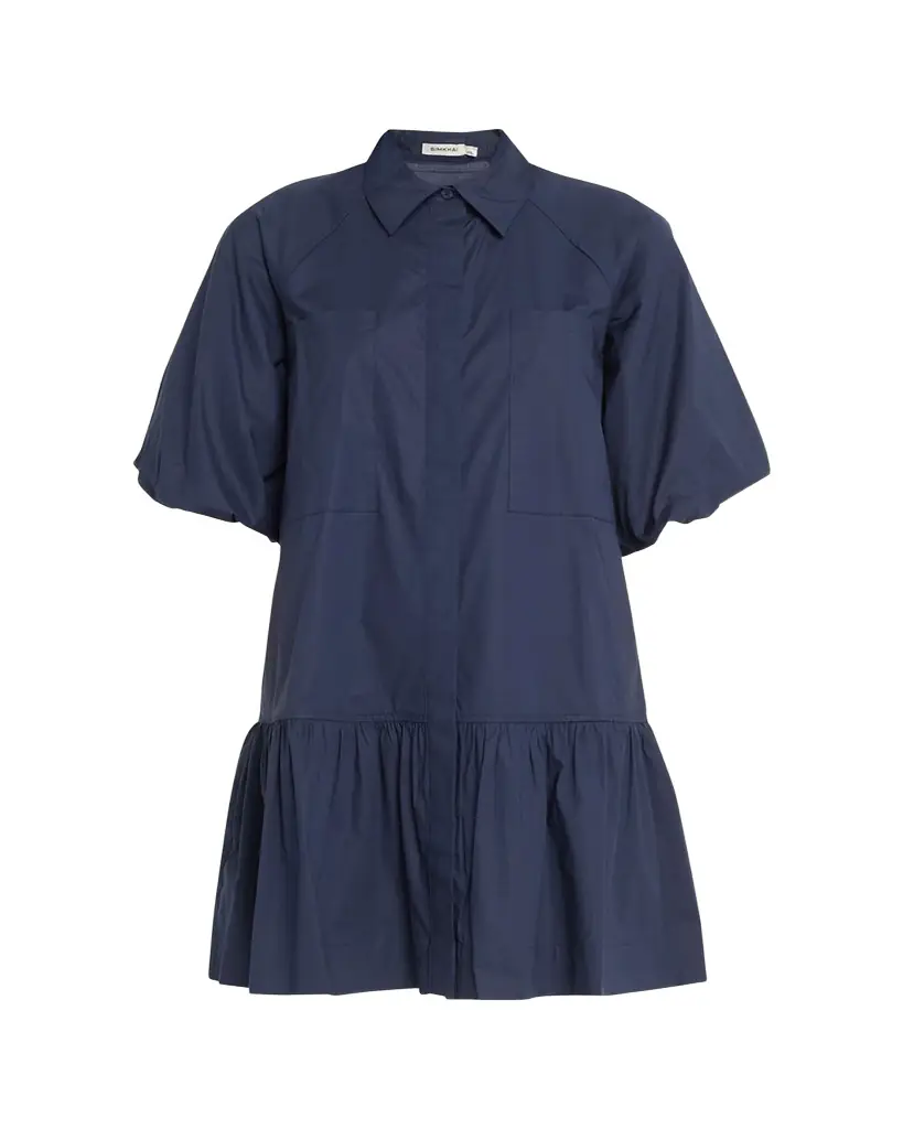 SIMKHAI Crissy Puff-Sleeve Cotton Poplin Mini Shirtdress