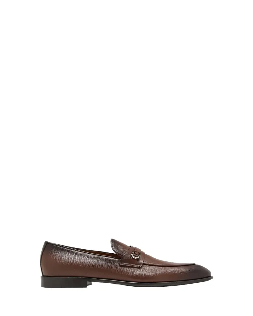 Ferragamo Men's Desio Gancio Ornament Grained Leather Penny Loafers