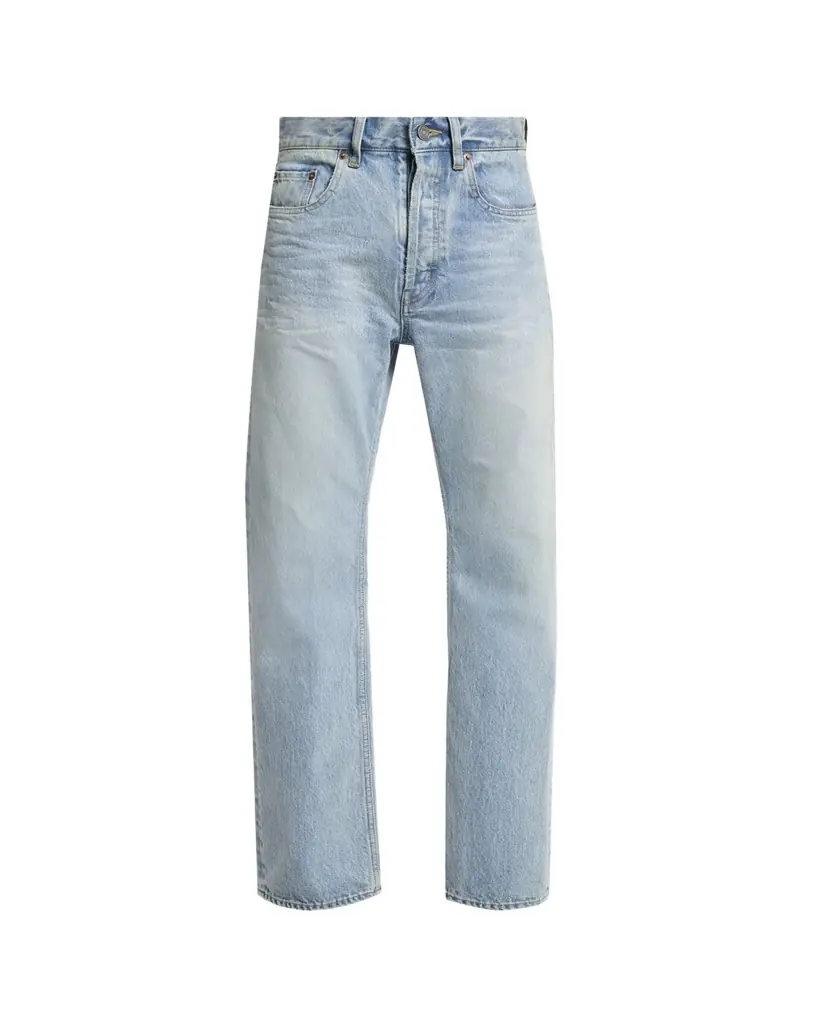 Saint Laurent Men's Aged Denim Straight-Leg Jeans
