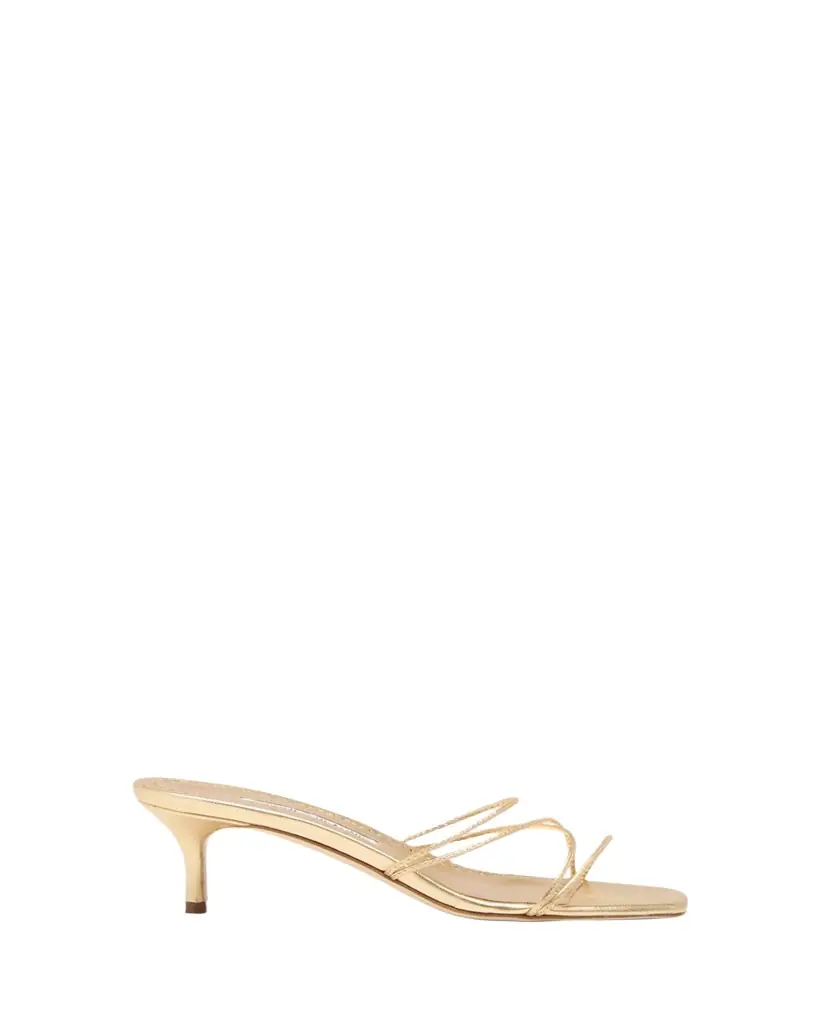 Manolo Blahnik Strappy Metallic Leather Slide Sandals
