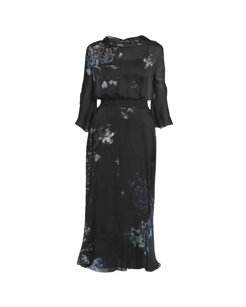 Giorgio Armani Floral Print Silk Gown with Smocked Waist