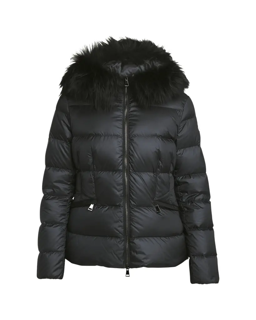 Moncler Boed Hooded Shearling-Trimmed Short Down Jacket