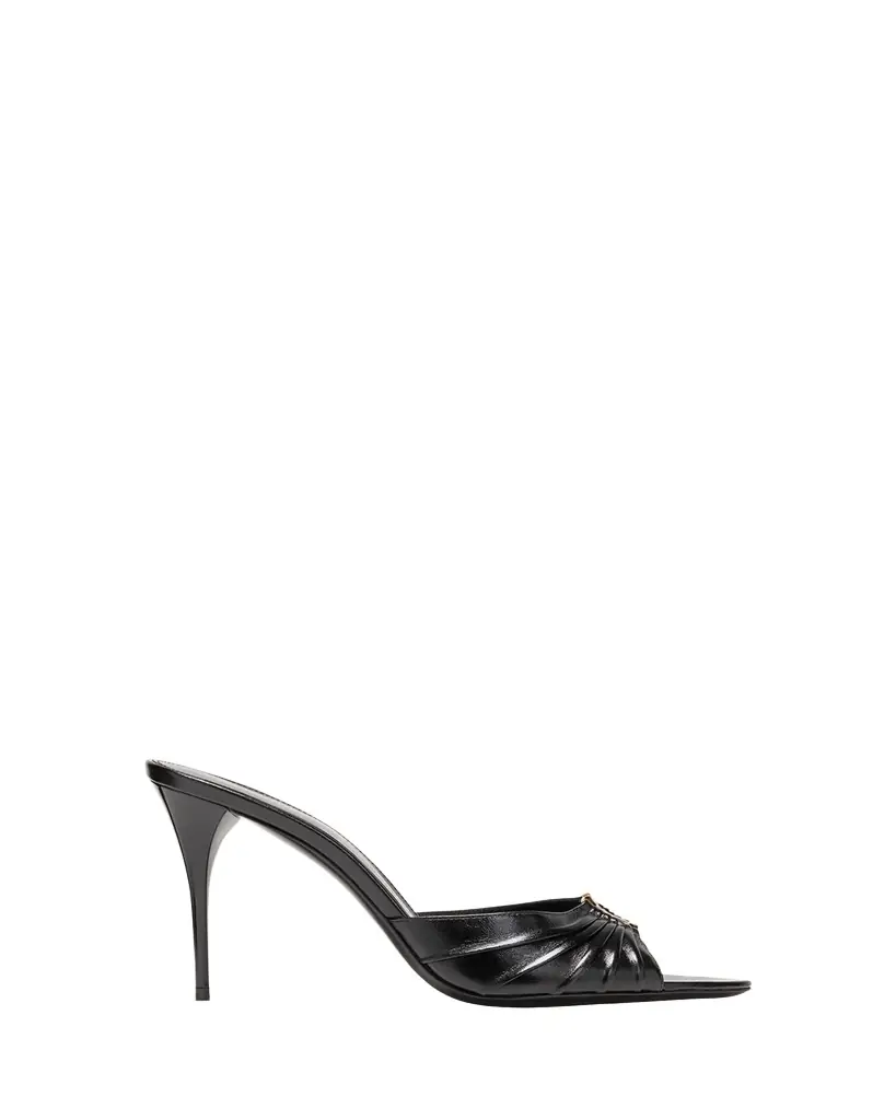 Saint Laurent Babylone YSL Ruched Leather Mule Sandals - Women's Shoes