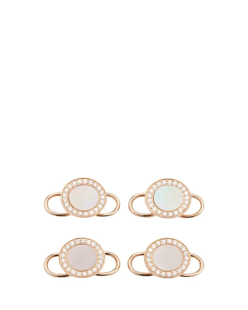 Jan Leslie Men's 18K Rose Gold Mother Of Pearl and Diamond Tuxedo Studs