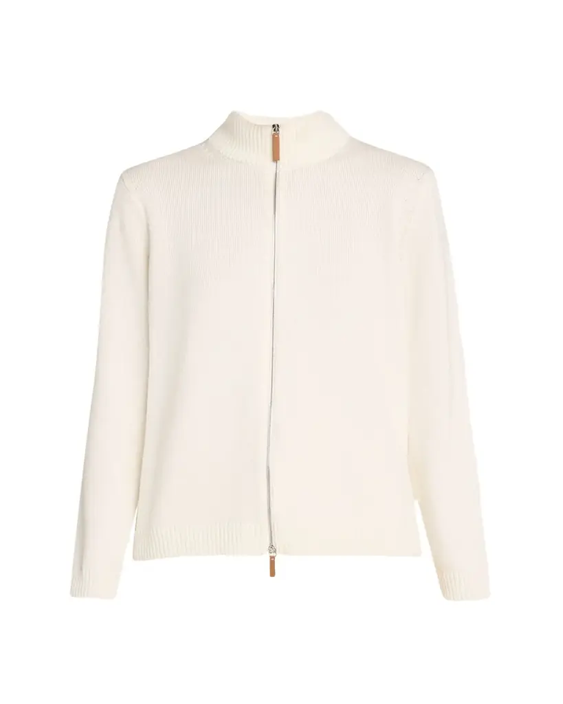 Lafayette 148 New York Cotton-Silk Tape Fitted Bomber Sweater