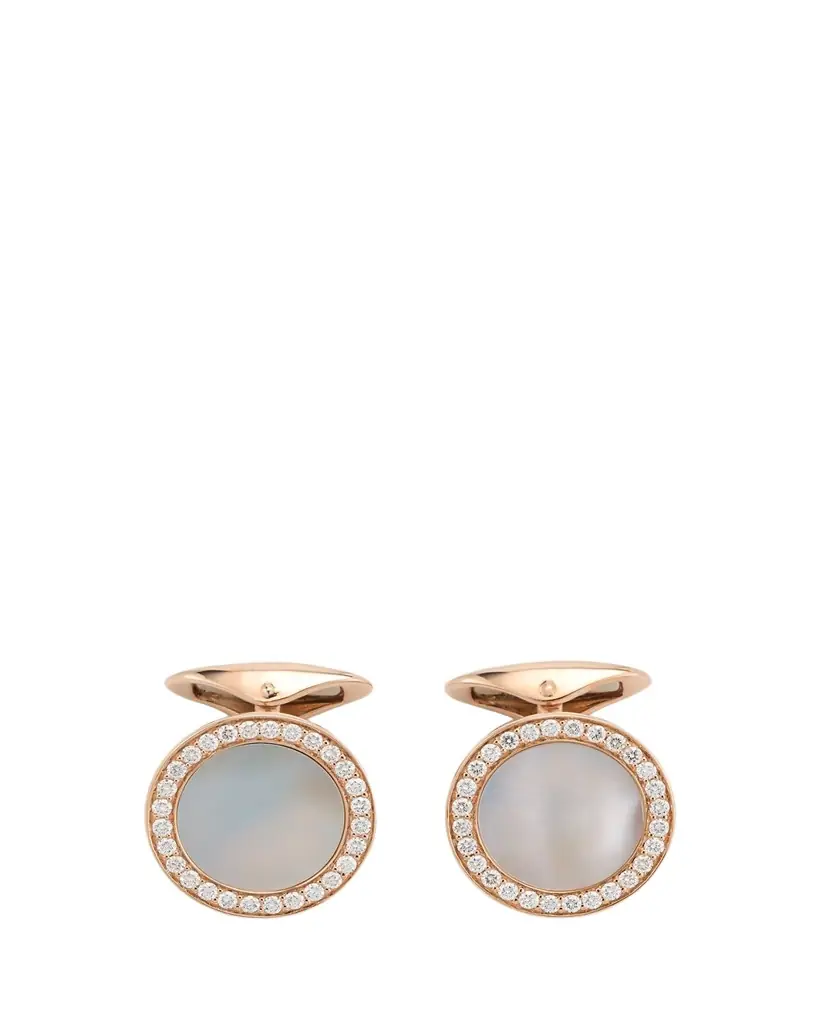 Jan Leslie Men's 18K Rose Gold Mother Of Pearl and Diamond Cufflinks