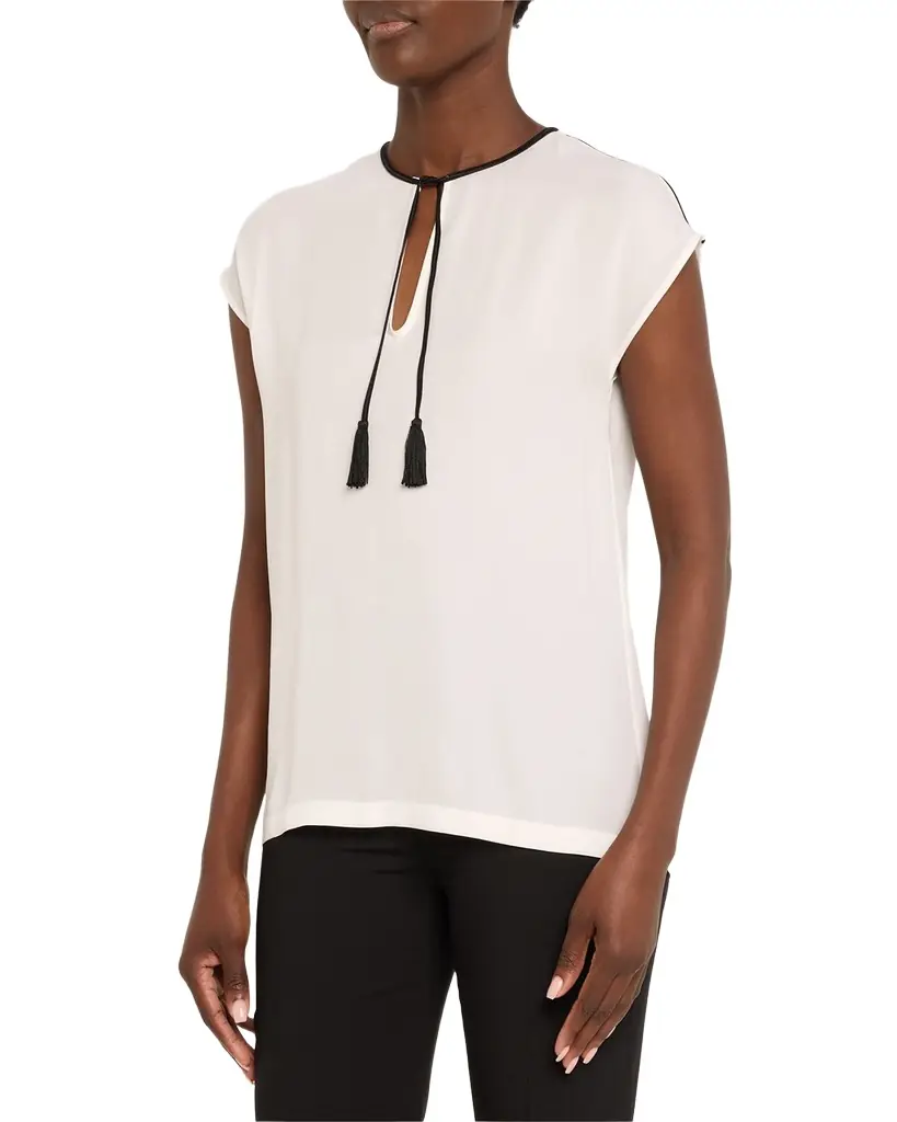 Giorgio Armani Silk Georgette Short Blouse with Tie Neck Detail
