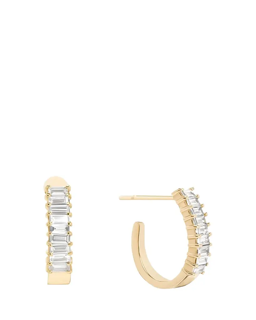 Lana 14K Gold Baguette Diamond Huggie Earrings, 0.5 tcw