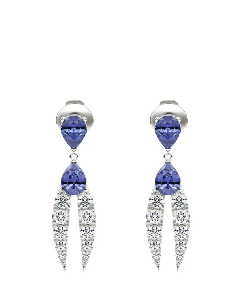 KAMAL Lotus Diamond and Tanzanite Earrings