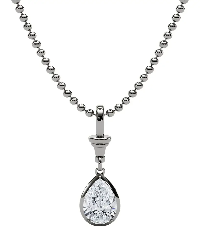 HauteCarat 18K Ball and Chain Pear Shape Lab Grown Diamond Pendant Necklace, 3.0tcw