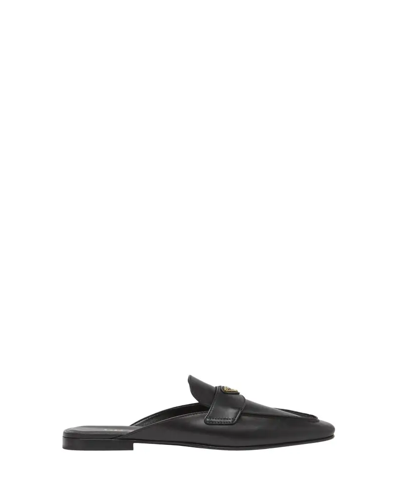 Prada Vitello Leather Logo Mule Loafers