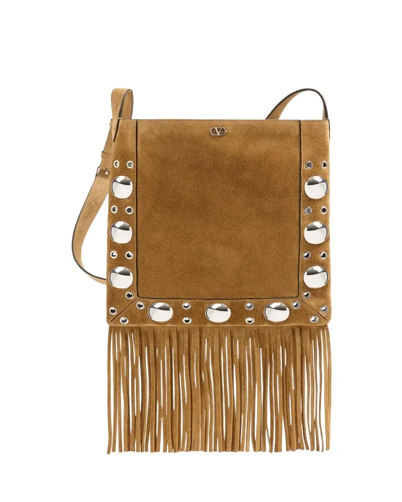 Valentino Garavani Nellcote Studded Fringe Suede Crossbody Bag