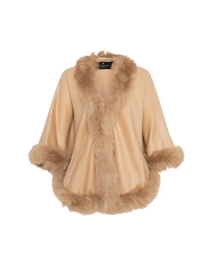 Gorski Cashmere Cape with Toscana Shearling Lamb Trim