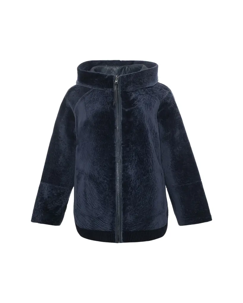 Gorski Reversible Textured Shearling Lamb Zip Hooded Jacket