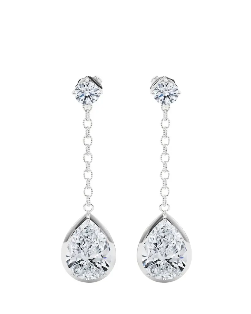 HauteCarat 18K Link Chain Pear Lab Grown Diamond Drop Earrings