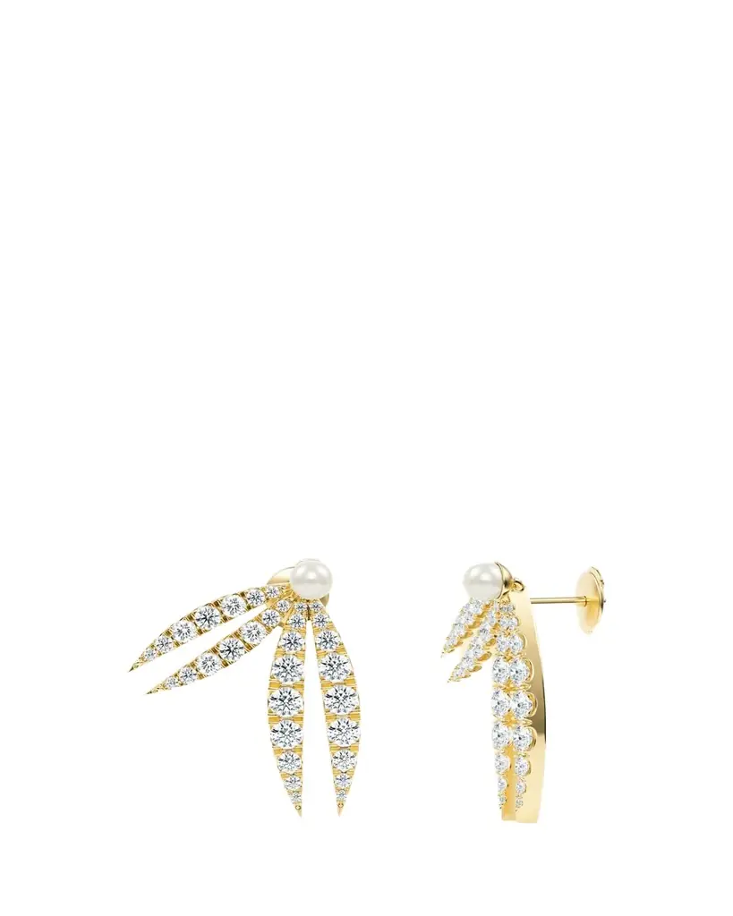 KAMAL Lotus Diamond and Pearl Flourish Earrings