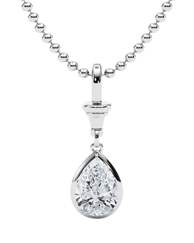 HauteCarat 18K Ball and Chain Pear Shape Lab Grown Diamond Pendant Necklace, 2.0tcw