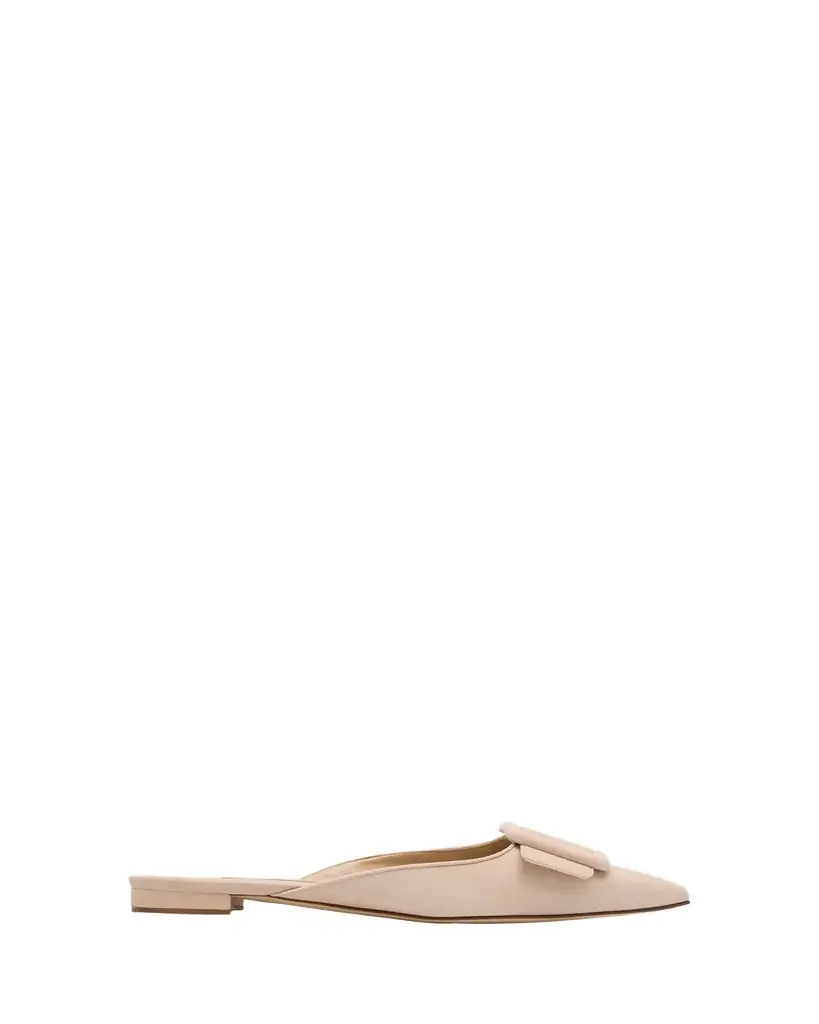 Manolo Blahnik Maysale Suede Buckle Ballerina Mules